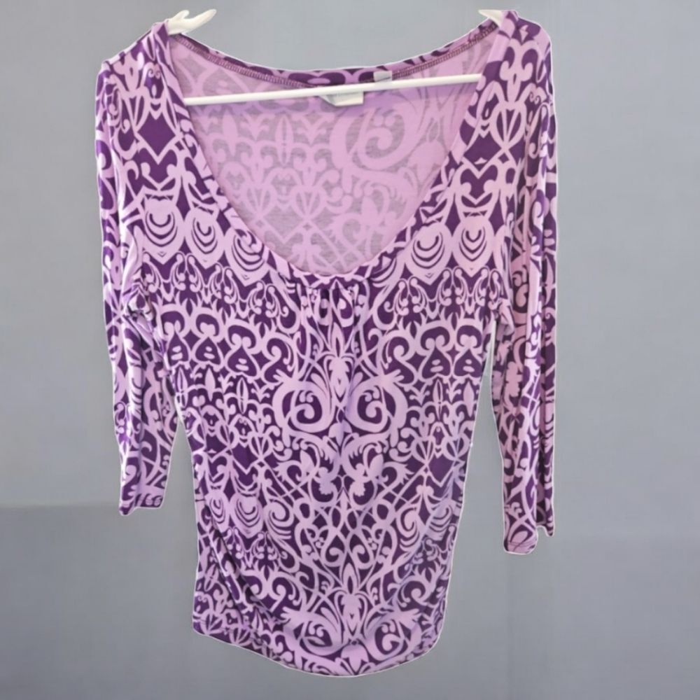 NEW YORK AND CO Dark And Light PURPLE AZTEC BLOUSE SZ M